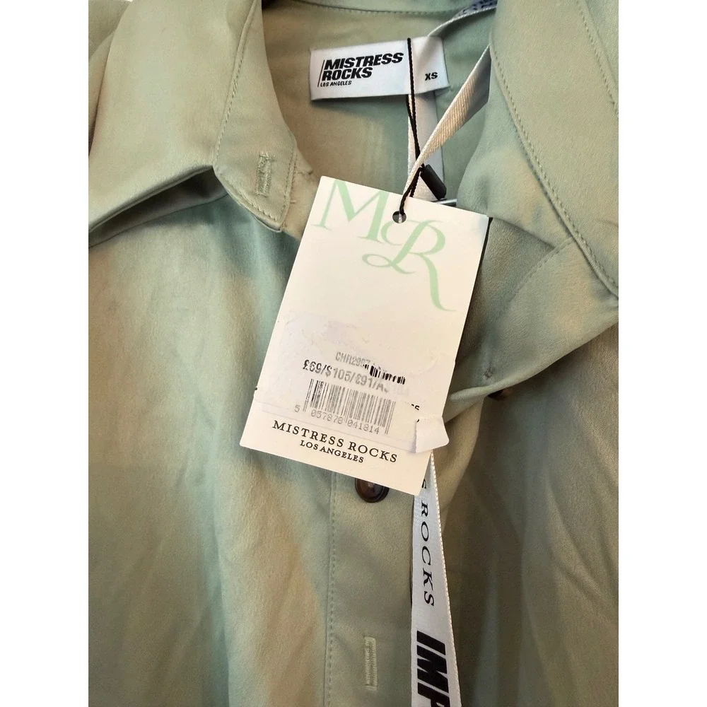 Mistress Rocks Sage Green Satin Long Sleeve Mini Dress XS New With Tags - Picture 6 of 8